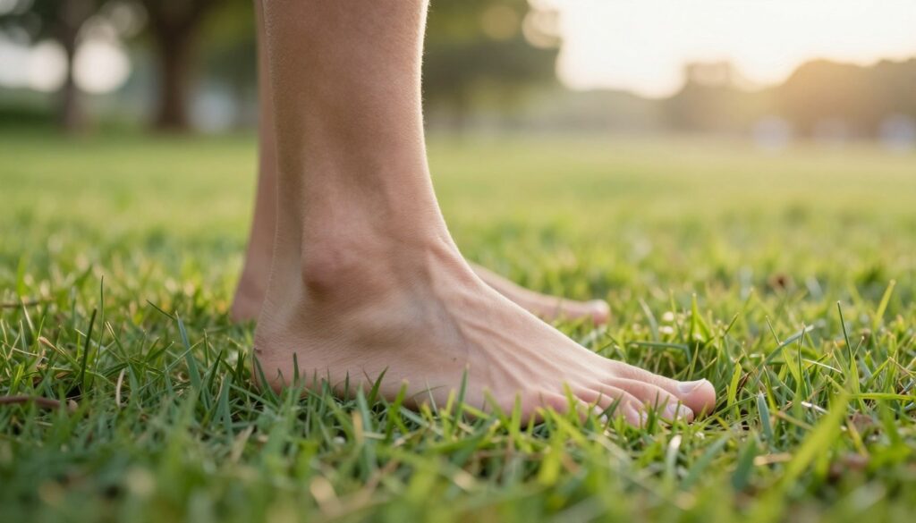 A close-up of a left foot stepping onto a grassy patch, symbolizing the old superstition surrounding the left leg in folklore. The foot is well-groomed, wearing simple but elegant footwear, capturing a moment of hesitation as if deciding on a path ahead. In the background, soft blurred outlines of trees and a serene landscape create a contrast to the vibrant green of the grass. The light is warm and inviting, suggesting a pleasant early morning atmosphere, with soft shadows adding depth. The angle is slightly tilted to emphasize the foot's movement, while the overall mood is contemplative, inviting viewers to reflect on the meanings of superstitions and their impact on everyday life. A close-up of a left foot stepping onto a grassy patch, symbolizing the old superstition surrounding the left leg in folklore. The foot is well-groomed, wearing simple but elegant footwear, capturing a moment of hesitation as if deciding on a path ahead. In the background, soft blurred outlines of trees and a serene landscape create a contrast to the vibrant green of the grass. The light is warm and inviting, suggesting a pleasant early morning atmosphere, with soft shadows adding depth. The angle is slightly tilted to emphasize the foot's movement, while the overall mood is contemplative, inviting viewers to reflect on the meanings of superstitions and their impact on everyday life.