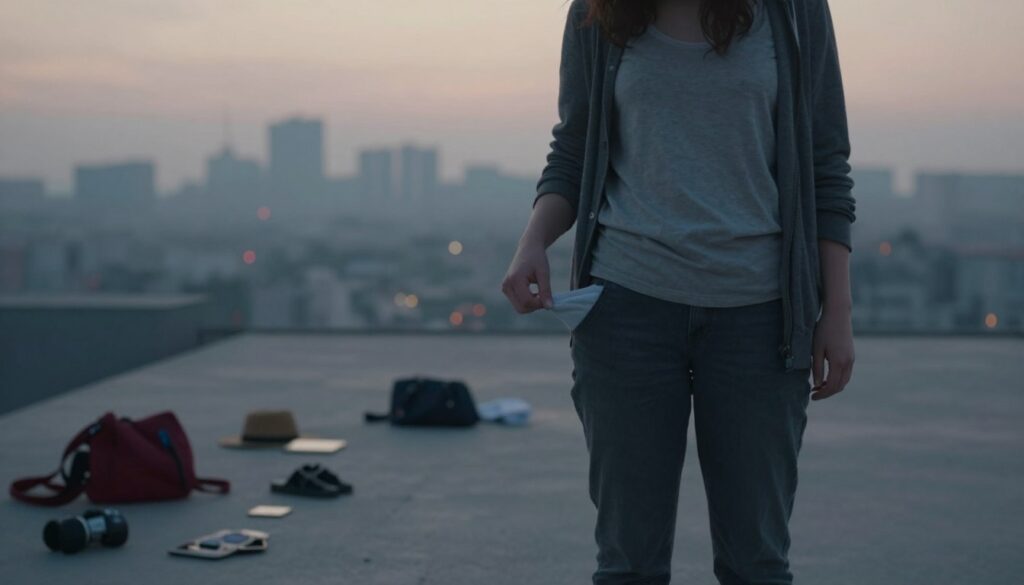 A dreamlike scene depicting the concept of "the dream of being robbed," focusing on loss and the feeling of violated trust. In the foreground, a figure in modest casual clothing stands with a puzzled expression, holding an empty pocket, illustrating the feeling of loss. The middle layer features scattered personal belongings, symbolizing the invasion of privacy and emotional turmoil. The background includes a faint, surreal cityscape shrouded in soft twilight, enhancing the dreamlike atmosphere. Soft, ethereal lighting casts gentle shadows, creating a mood of vulnerability and reflection. The composition should evoke an emotional response, emphasizing the symbolism of loss and breached boundaries. A dreamlike scene depicting the concept of "the dream of being robbed," focusing on loss and the feeling of violated trust. In the foreground, a figure in modest casual clothing stands with a puzzled expression, holding an empty pocket, illustrating the feeling of loss. The middle layer features scattered personal belongings, symbolizing the invasion of privacy and emotional turmoil. The background includes a faint, surreal cityscape shrouded in soft twilight, enhancing the dreamlike atmosphere. Soft, ethereal lighting casts gentle shadows, creating a mood of vulnerability and reflection. The composition should evoke an emotional response, emphasizing the symbolism of loss and breached boundaries.