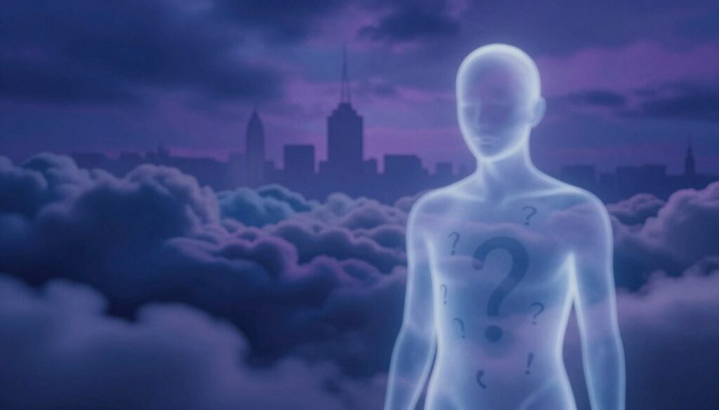 A dreamscape featuring mysterious warning signals emanating from the subconscious, set in a surreal, ethereal environment. In the foreground, a shimmering, translucent figure representing the subconscious, adorned with subtle symbols like question marks and exclamation points. The middle ground is filled with swirling clouds of deep blues and purples, hinting at hidden emotions and changes. In the background, faint silhouettes of a city skyline merge with abstract shapes, suggesting the blend of reality and dreams. The lighting is soft and diffused, casting an otherworldly glow throughout the scene, enhancing the mood of curiosity and introspection. The composition is balanced, inviting viewers to explore the layered meanings of the signals present in the subconscious mind. A dreamscape featuring mysterious warning signals emanating from the subconscious, set in a surreal, ethereal environment. In the foreground, a shimmering, translucent figure representing the subconscious, adorned with subtle symbols like question marks and exclamation points. The middle ground is filled with swirling clouds of deep blues and purples, hinting at hidden emotions and changes. In the background, faint silhouettes of a city skyline merge with abstract shapes, suggesting the blend of reality and dreams. The lighting is soft and diffused, casting an otherworldly glow throughout the scene, enhancing the mood of curiosity and introspection. The composition is balanced, inviting viewers to explore the layered meanings of the signals present in the subconscious mind.